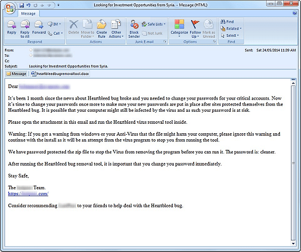 Malicious Heartbleed message contains malware