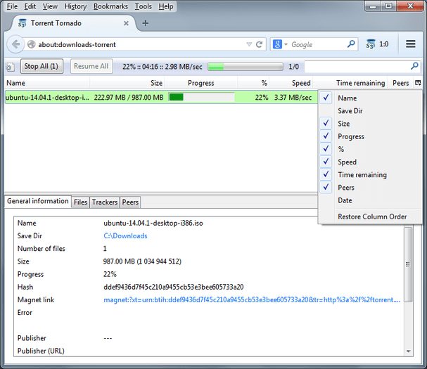 Torrent Tornado κατεβάστε torrents άμεσα από τον Firefox 2 TorrentTornado