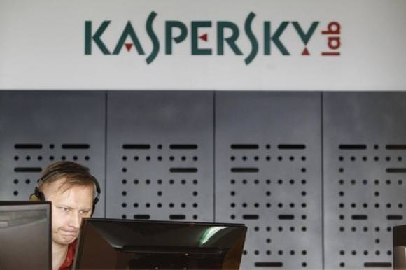 An employee works near screens in the virus lab at the headquarters of Russian cyber security company Kaspersky Labs in Moscow