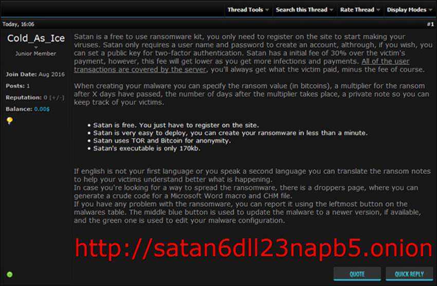 Satan the free Ransomware as a Service goes online 1 satan