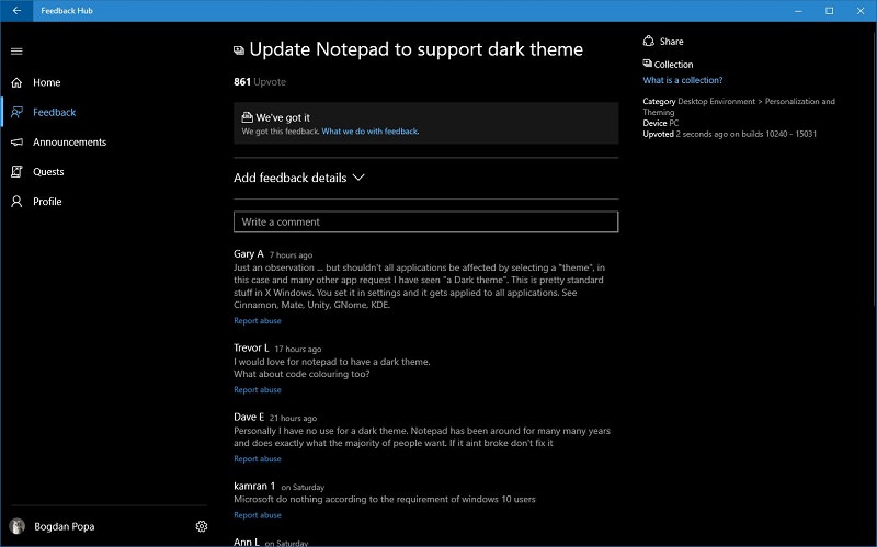 Will Notepad with dark theme come? 1 notebook