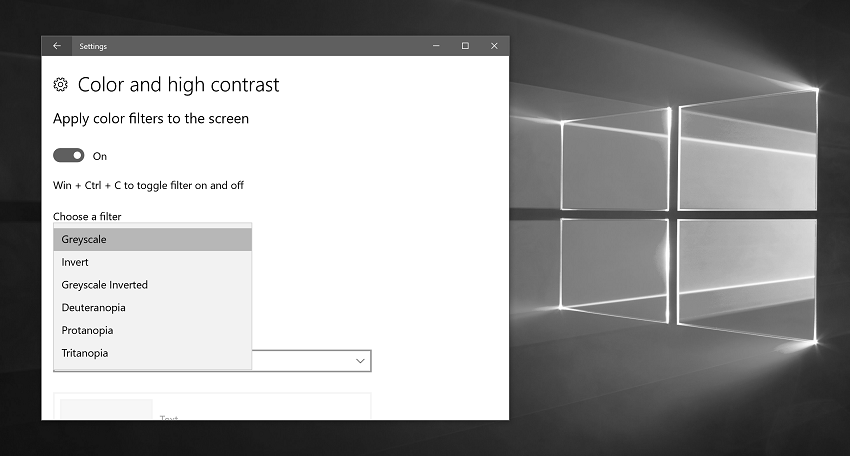 Windows 10: New color filters for colorblind users