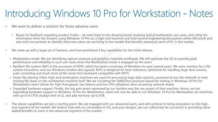 Windows 10 Pro for Workstations coming in September