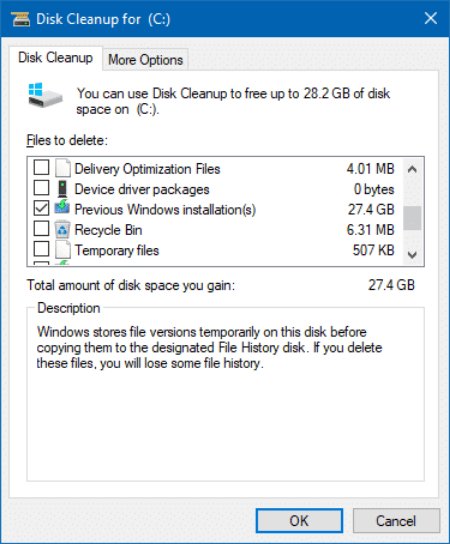 Fall Creators Update disk cleanup in Windows 10 2 Fall Creators Update