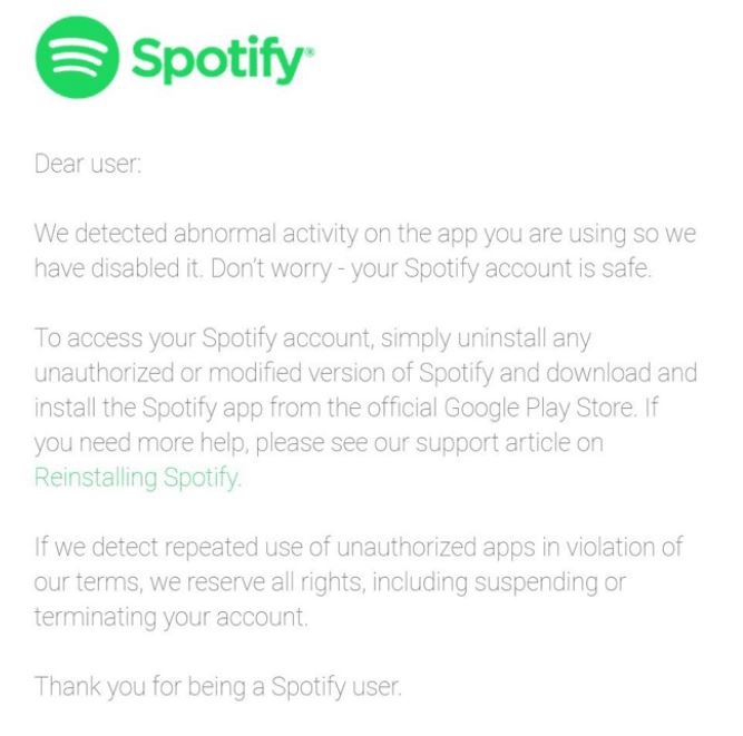 Το Spotify προειδοποιεί τους χρήστες που χρησιμοποιούν χακαρισμένα apps για δωρεάν πρόσβαση στο premium 2 Το Spotify προειδοποιεί τους χρήστες που χρησιμοποιούν χακαρισμένα apps για δωρεάν πρόσβαση στο premium