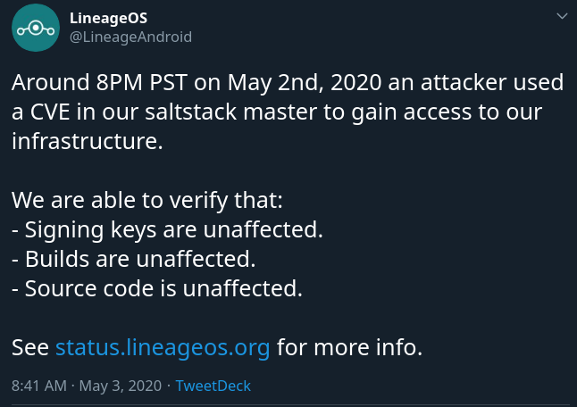 LineageOS: Διακοπή λειτουργίας του λόγω hacking επίθεσης! 2 LineageOS: Διακοπή λειτουργίας του λόγω hacking επίθεσης!