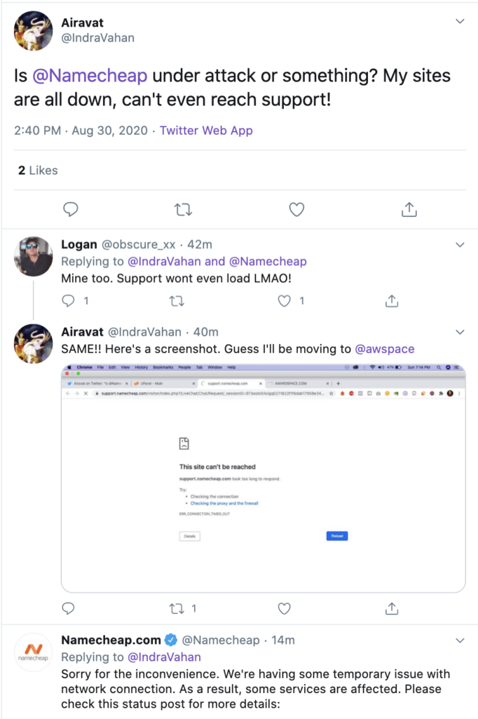 Η Namecheap αντιμετωπίζει προβλήματα λειτουργίας 2 Η Namecheap αντιμετωπίζει προβλήματα λειτουργίας