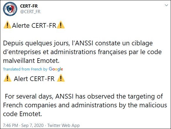 France warns of sudden increase in Emotet attacks! 2 Attack warning - France