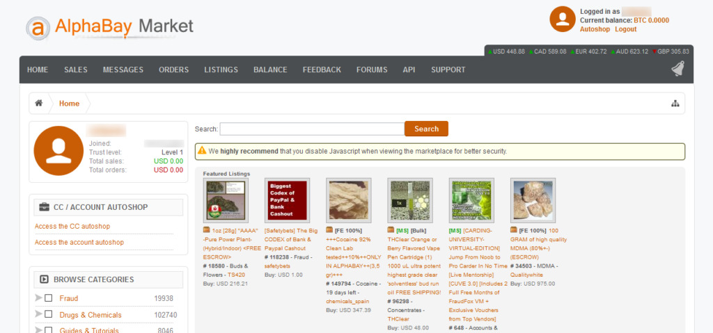 AlphaBay marketplace