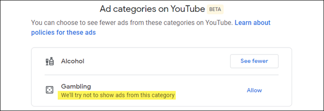 How to hide alcohol and gambling ads on YouTube 7 How to hide alcohol and gambling ads on YouTube