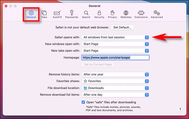 Mac: How Safari will open the tabs you were using before restarting 3 Safari