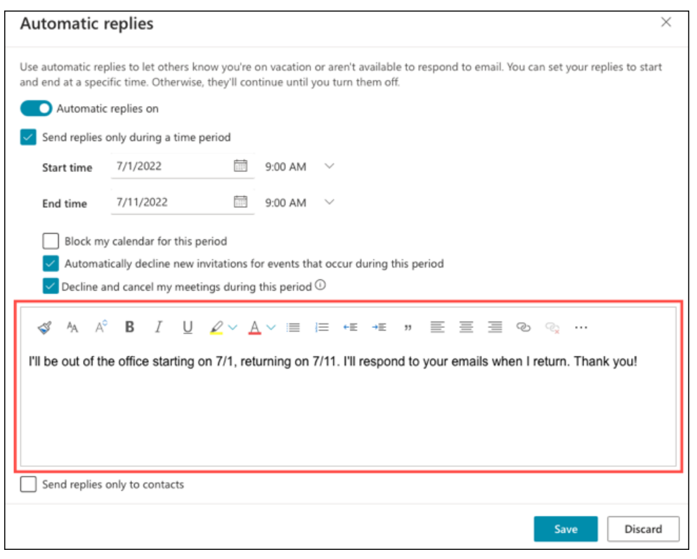Outlook for Web: How to Set Up an Out of Office Reply 7 outlook