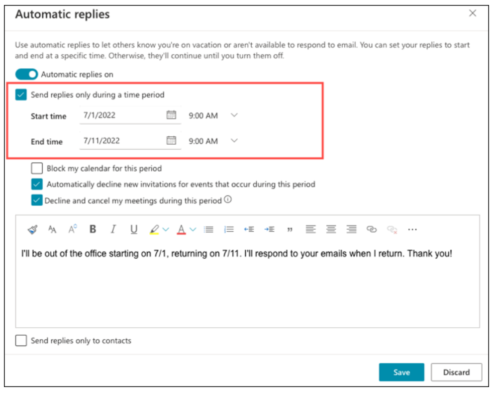 Outlook for Web: How to Set Up an Out of Office Reply 5 outlook