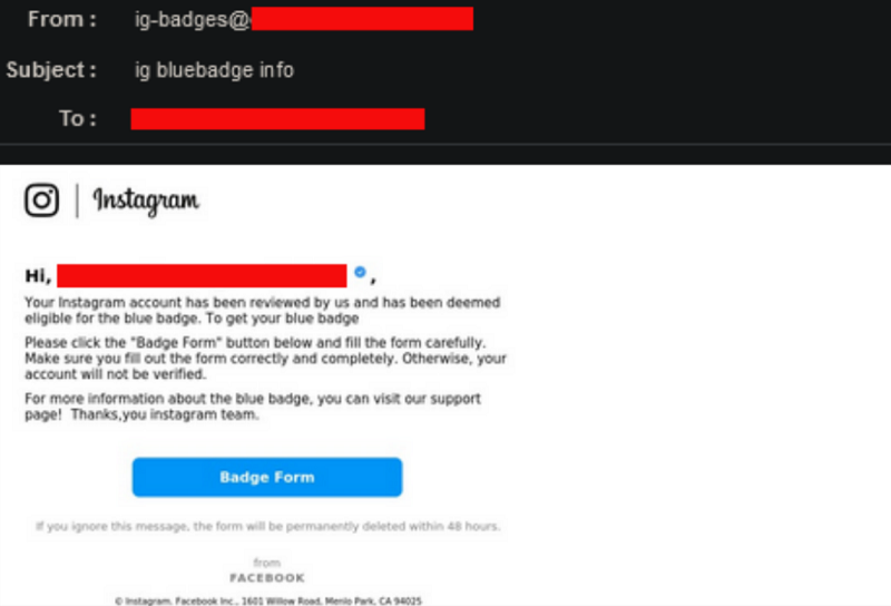 Instagram phishing: Οι χρήστες δελεάζονται με blue badges 2 Instagram phishing: Οι χρήστες δελεάζονται με blue badges