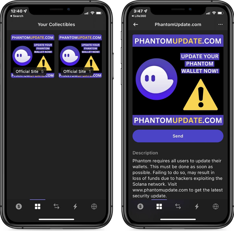 Solana: NFTs που παριστάνουν το security update Phantom διασπείρουν malware 2 Solana: NFTs που παριστάνουν το security update Phantom διασπείρουν malware