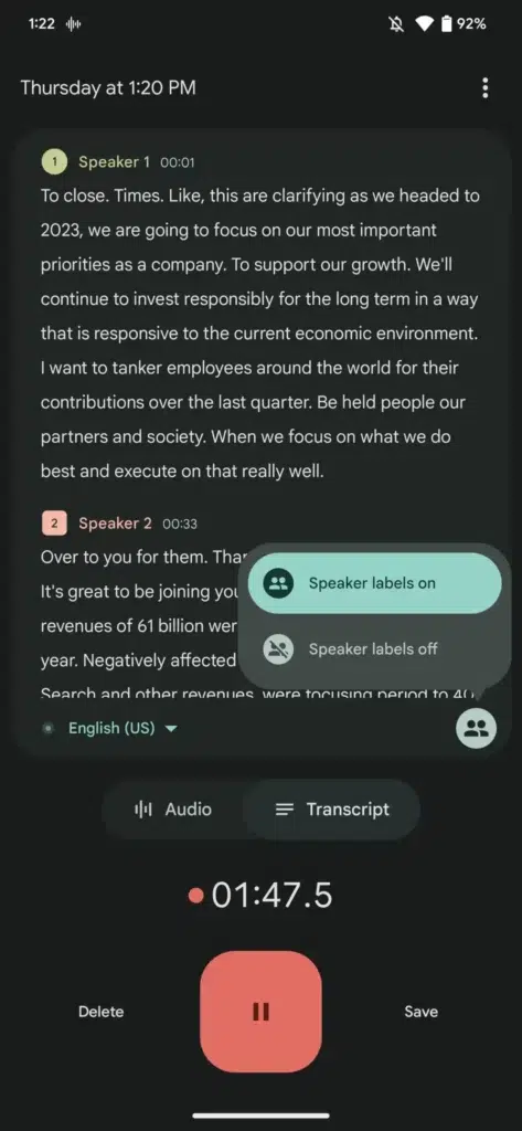 Pixel Recorder 4.2: Η Google πρόσθεσε τα Speaker labels! 4 Pixel Recorder 4.2: Η Google πρόσθεσε τα Speaker labels!