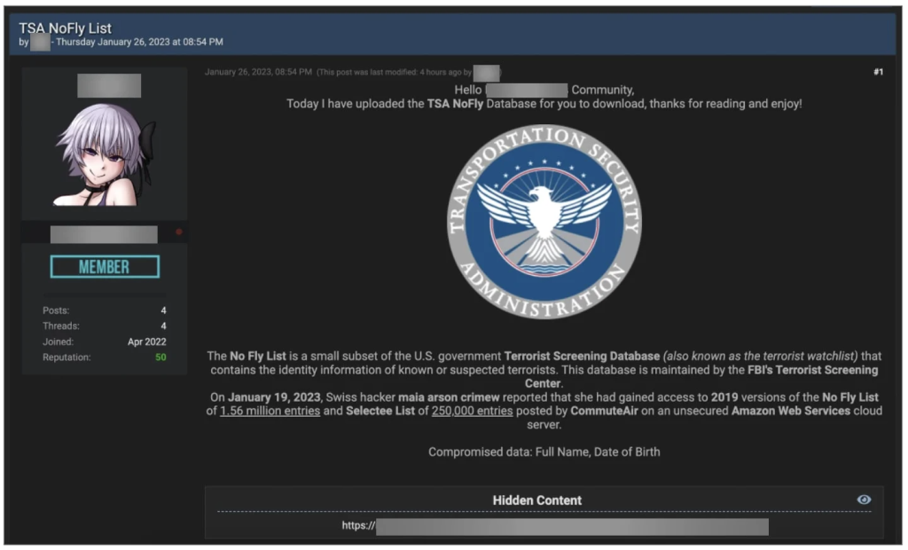 US No Fly List Shared on Hacking Forum 2 No Fly