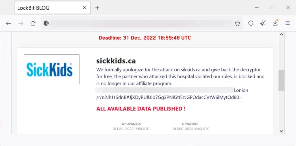 LockBit ransomware: Παρέχει δωρεάν decryptor στο SickKids 2 LockBit ransomware: Παρέχει δωρεάν decryptor στο SickKids