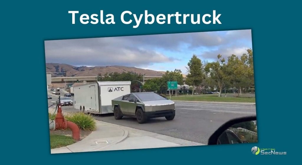 Tesla Cybertruck: Spotted on the road towing a large trailer 1 Tesla Cybertruck trailer