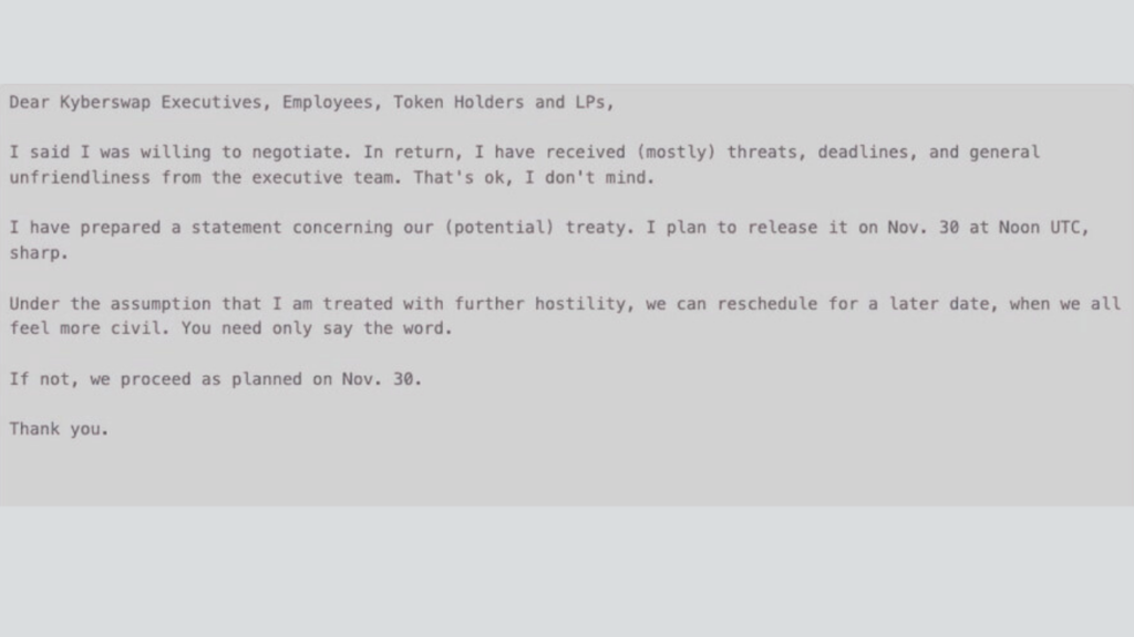 KyberSwap: Hacker announces possible return of funds 2 Cyberswap