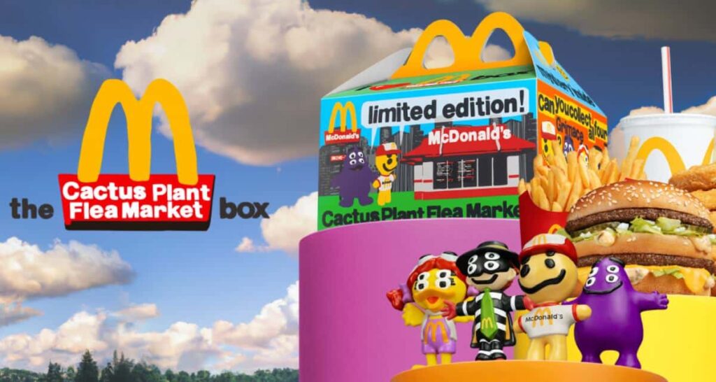 McDonald's and Cactus Plant Flea Market: When Childhood Innocence Meets Streetwear 2 Since then, McDonald's has been further expanding its presence in the streetwear space. Over the summer, it released a limited-edition clothing line with British skate brand PALACE, and this month it teamed up with New York artist Kerwin Frost for another Happy Meal-style combo with collectibles.