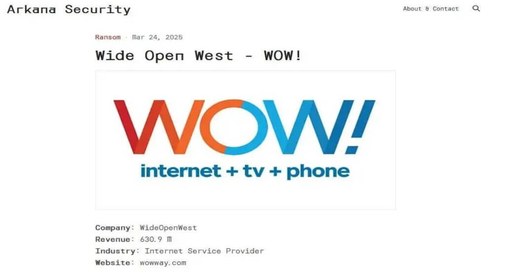 Arkana ransomware group says it breached WideOpenWest 3 Arkana ransomware group says it breached WideOpenWest