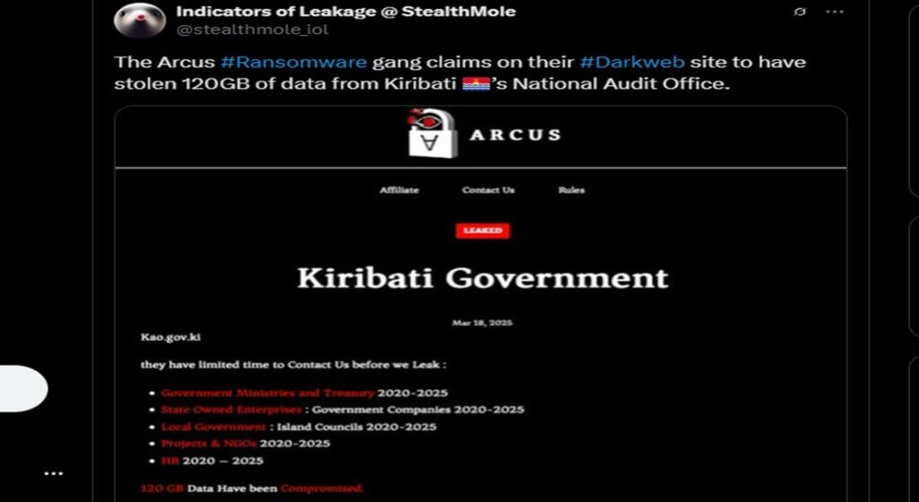 Arcus Media ransomware: Did it target the National Audit Office of Kiribati? 1 Arcus Media ransomware Kiribati