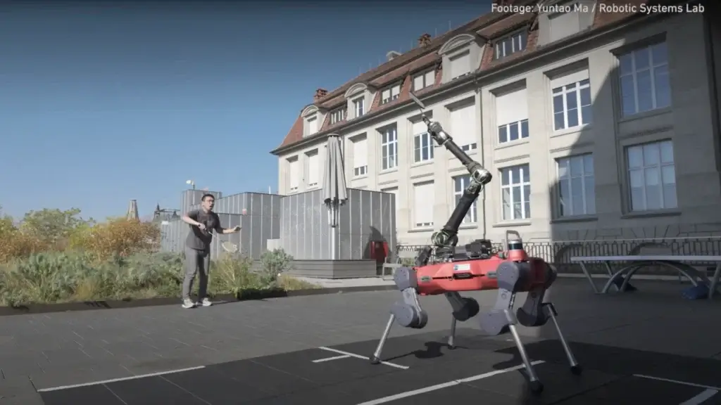 The robot dog ANYmal plays badminton against humans 2 ANYmal robot dog plays badminton against humans
