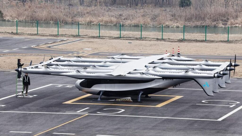 A giant 10-person 'flying taxi' is being tested in China
