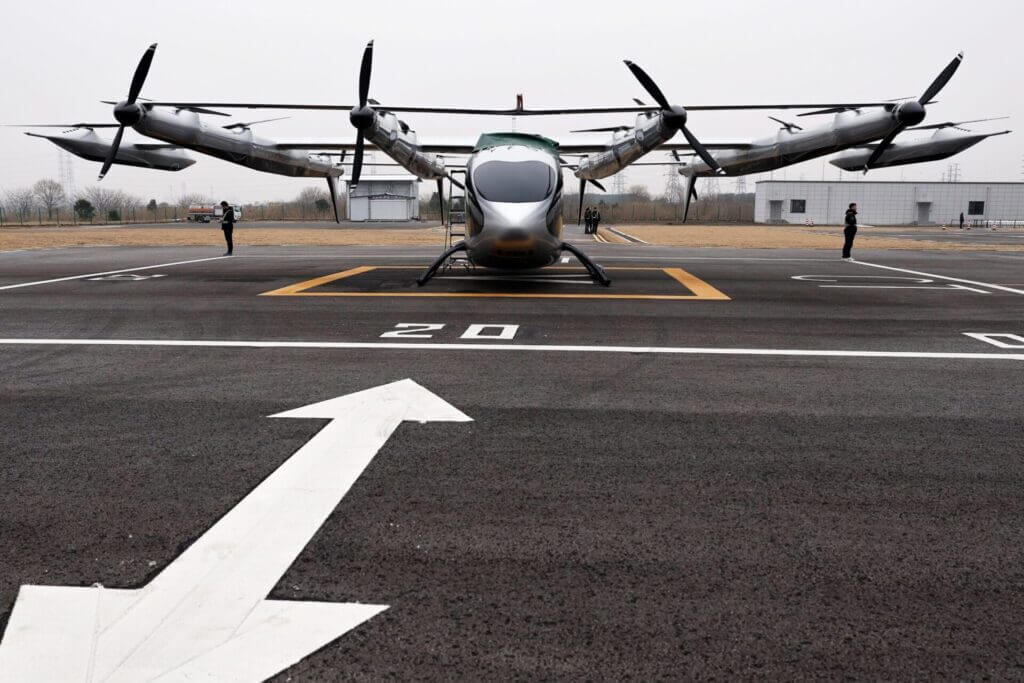 A giant 10-person 'flying taxi' is being tested in China