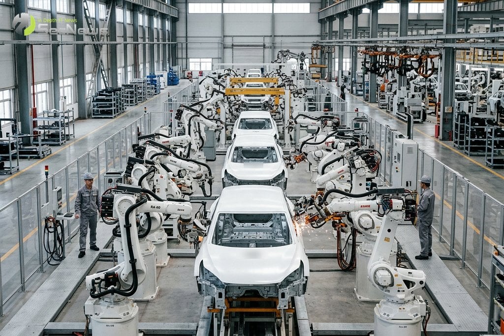Musk Documentary: What Alex Gibney says about Elon Musk and why the picture is half 4 Electric car production line with robotic arms